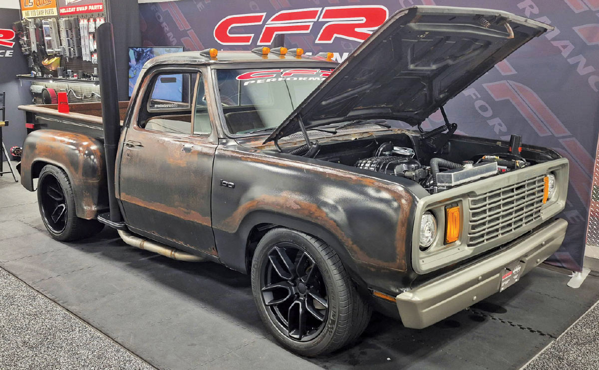 1977 Dodge D-100 Warlock at the CFR Performance booth at SEMA 2025